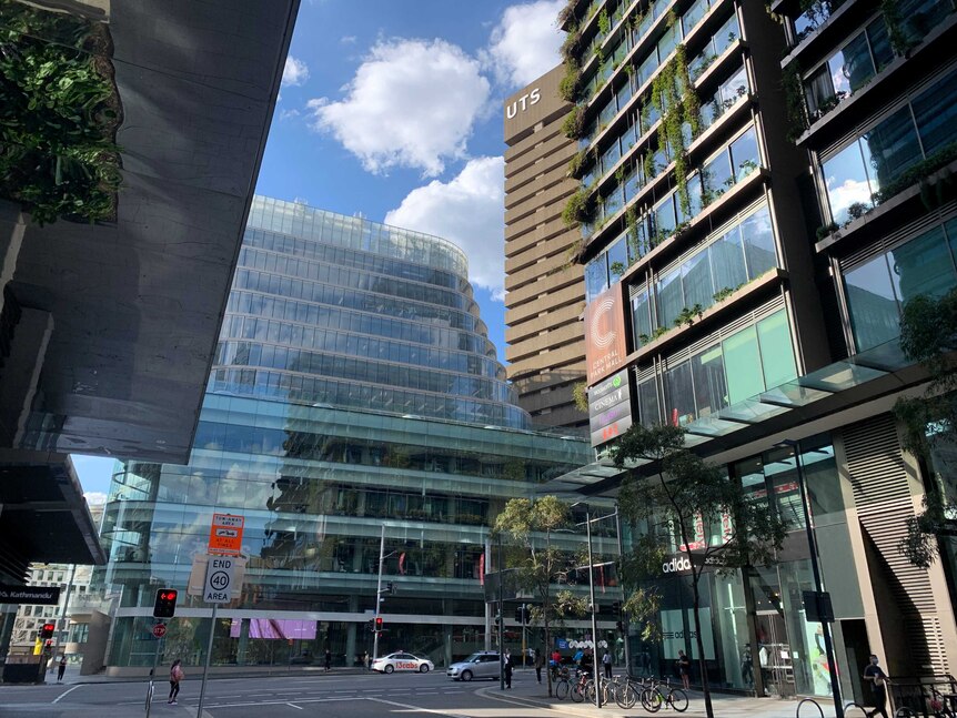 The University of Technology Sydney, seen between the towers of Central Park