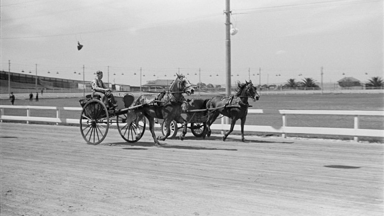 Buggy racing at the Patriotic Show at Gloucester Park, 9 October 1940.