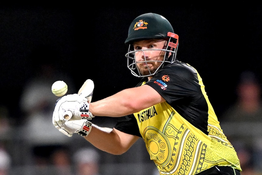 Aaron Finch plays a shot