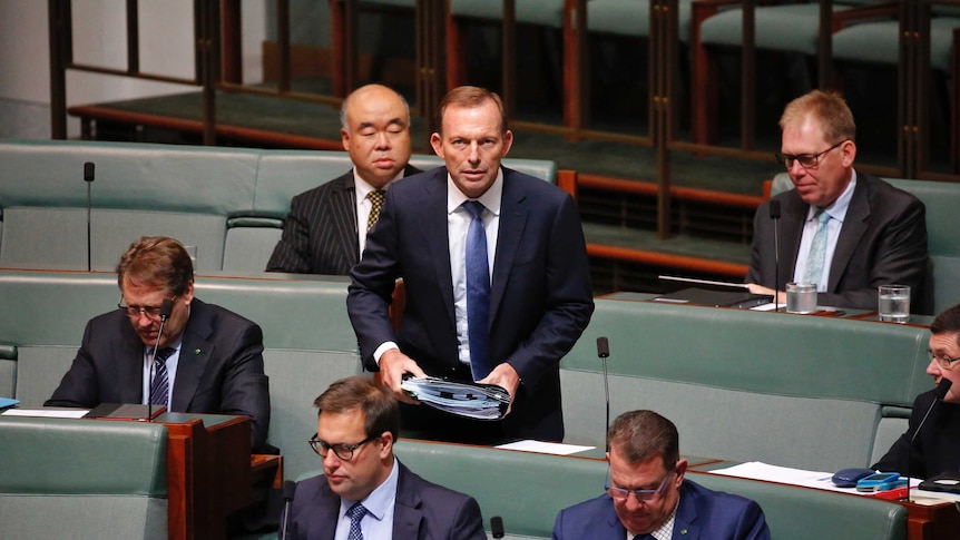 Former prime minister Tony Abbott takes his seat  among the backbenchers