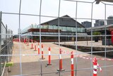 Fencing surrounding Central Pier in Docklands to keep people out.