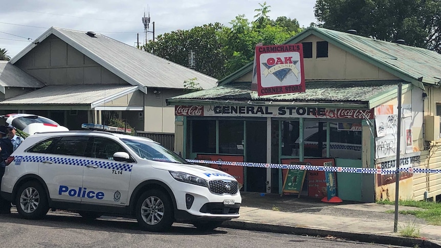 An old general store with police tape