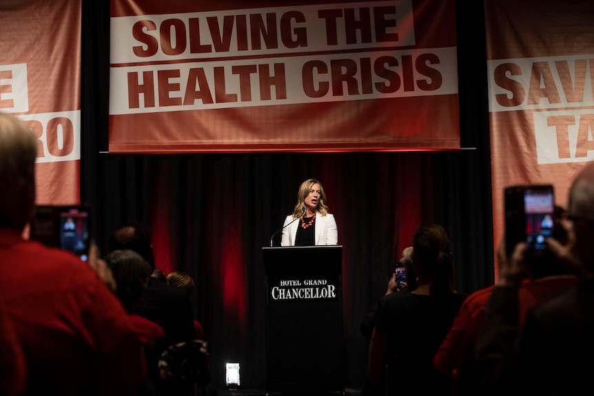 Tasmanian Labor leader, Rebecca White at the party's state election campaign launch 