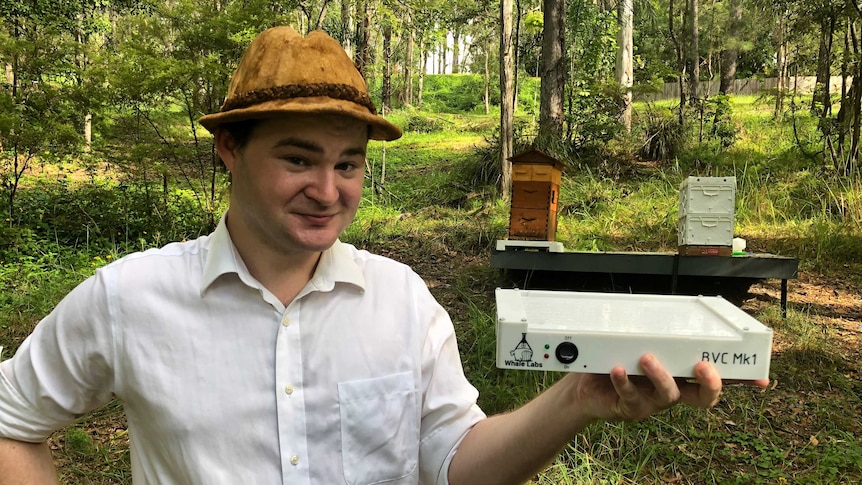James Watts with his bee venom harvesting device