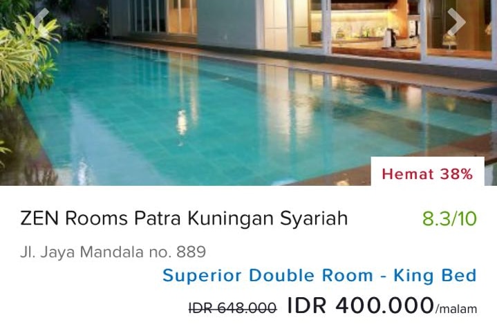 A screengrab of a zen room advertisement with the word Syariah
