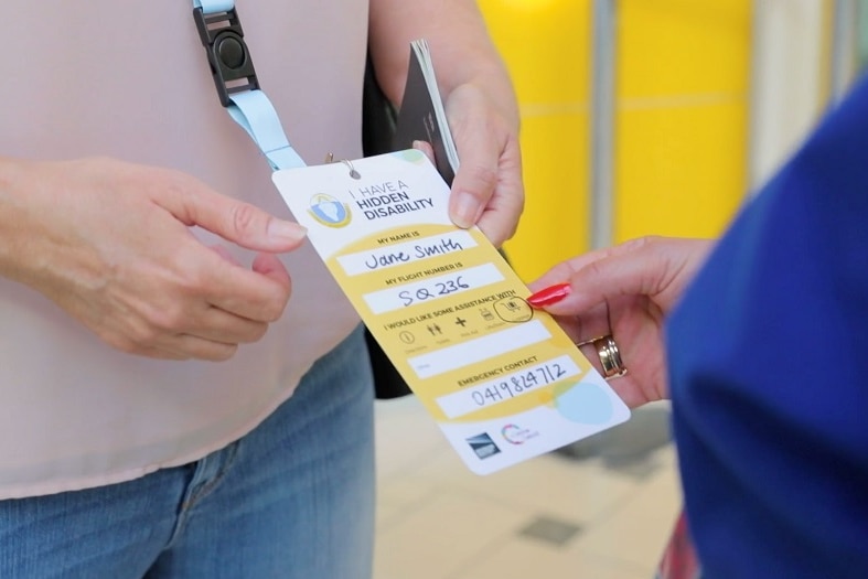 A distinctive lanyard worn by a person with a 'hidden disability'.