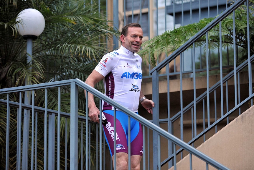 Tony Abbott prepares for a bike ride in Sydney the morning after his election victory.