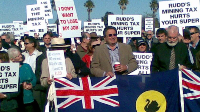 Protesters in Perth rally against the proposed mining tax