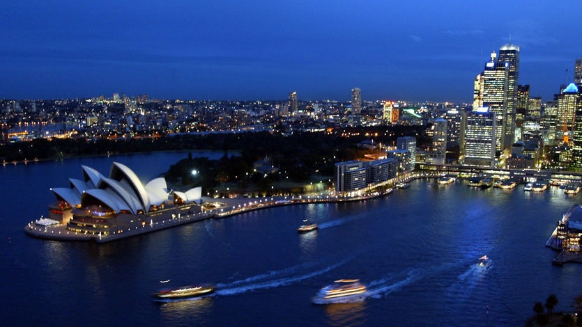 Sydney skyline at dusk.