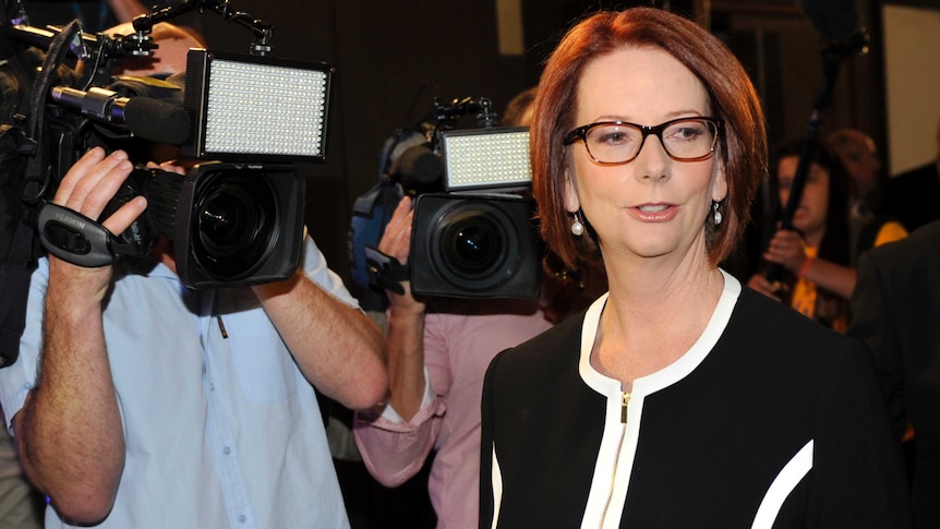 Julia Gillard arrives at the National Press Club in Canberra.