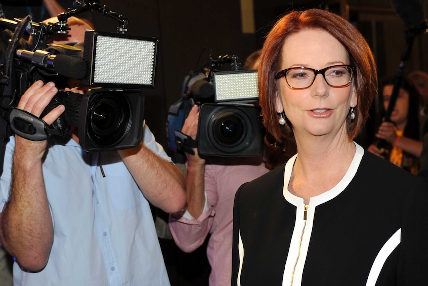 Julia Gillard arrives at the National Press Club in Canberra.