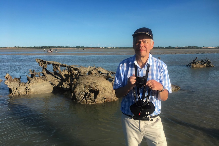 A photo of Dutch man Willy Piers, who is visiting Broome for the 75 anniversary of the air raid.