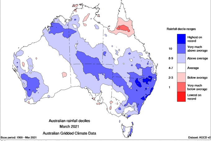 map showing widespread rain though Australia