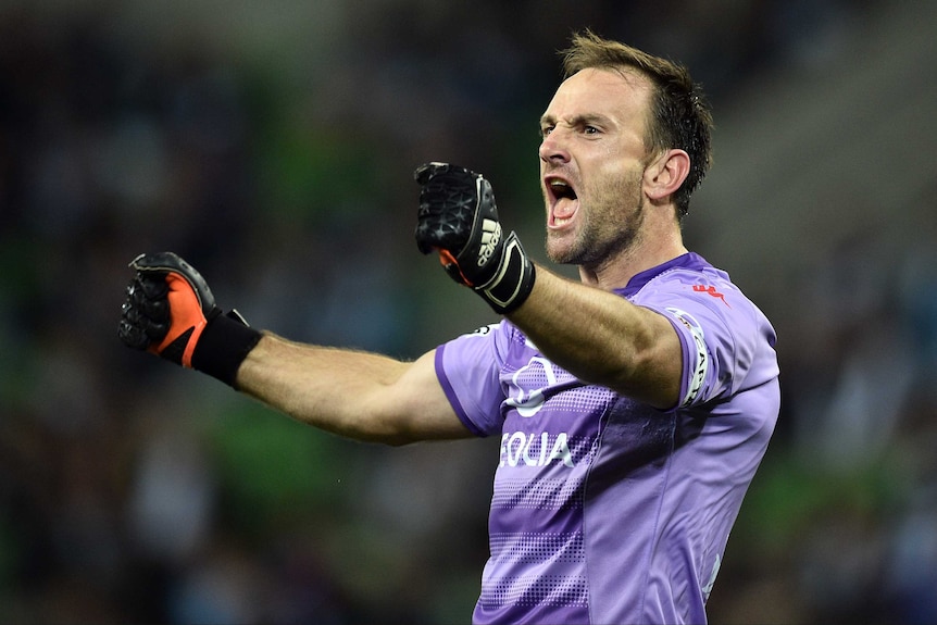 Adelaide United goalkeeper Eugene Galekovic celebrates