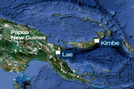 Map showing where a ferry has sunk off PNG