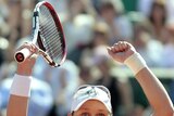 Samantha Stosur celebrates after winning her semi-final at the French Open.