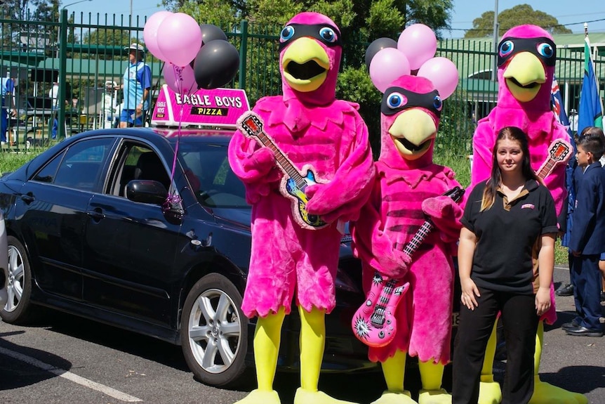 The Eagle Boys brand included pink eagle mascots.
