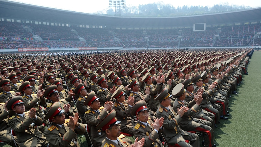 Loyalty vow ... North Korean soldiers applaud at the official ceremony.