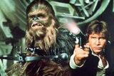 A still image from Star Wars: A New Hope showing Chewbacca and Han Solo