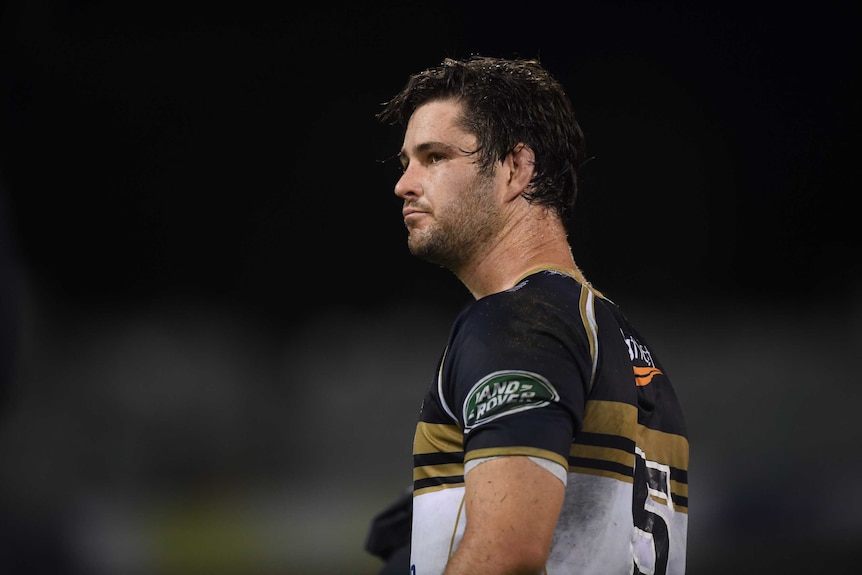 Brumbies captain Sam Carter shows his dejection after the loss to the Blues.