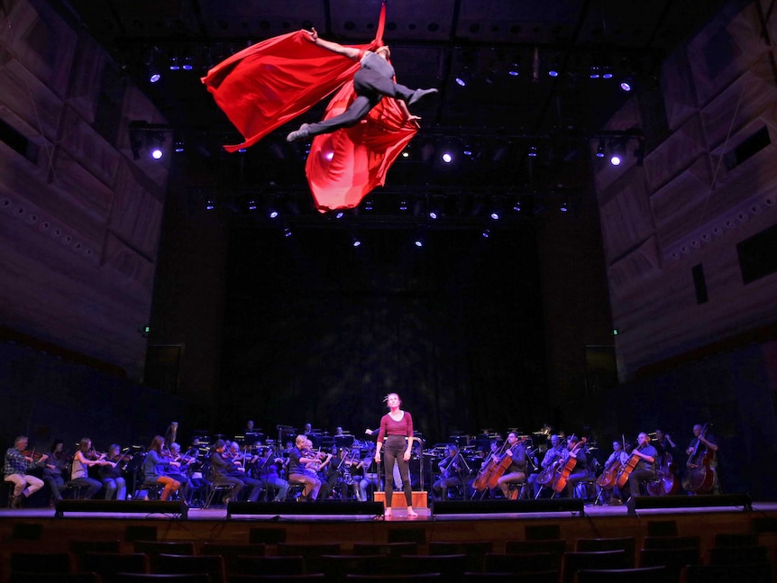 Russian circus performers rehearse with the Melbourne Symphony Orchestra.