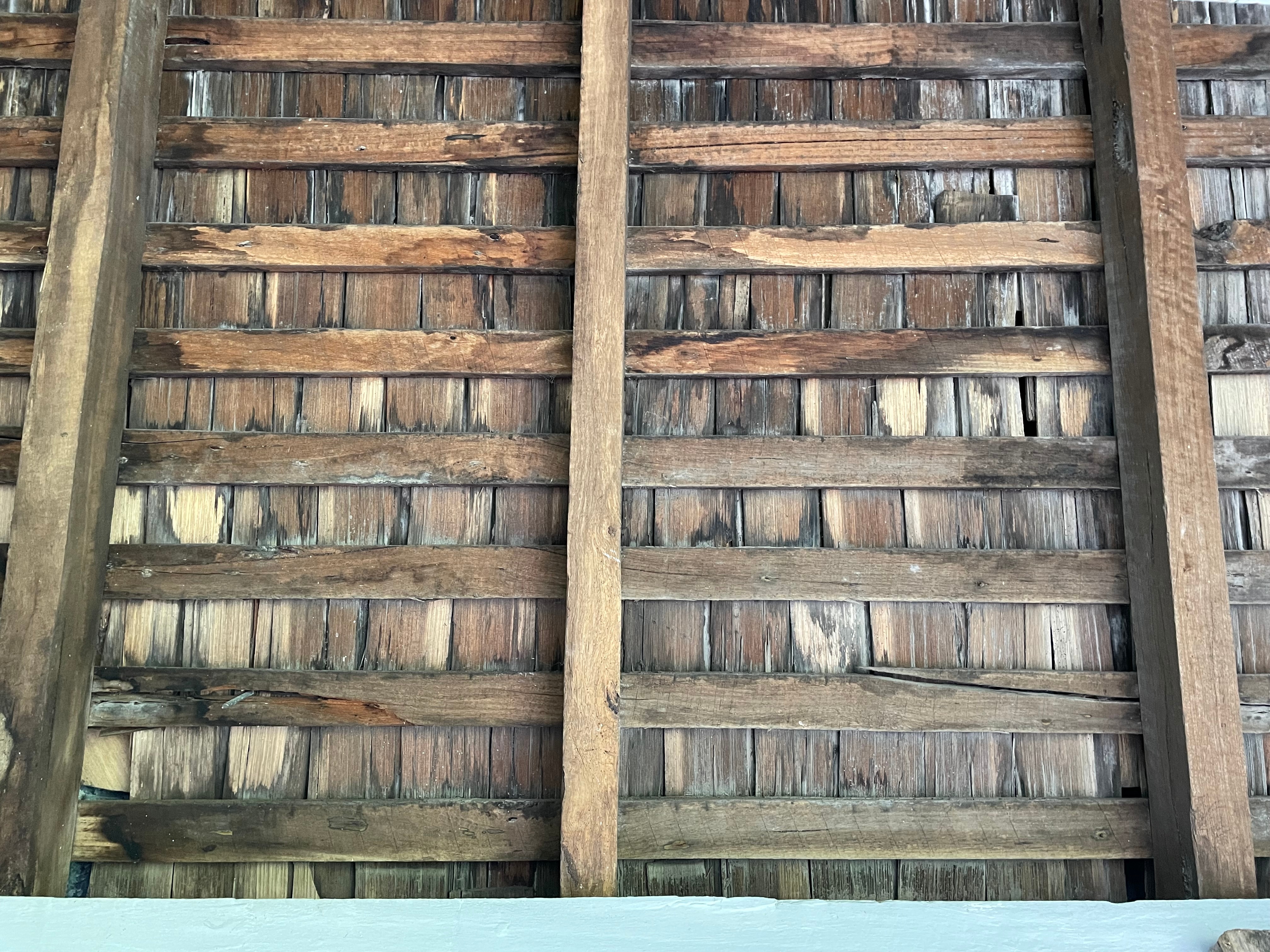 close up of wooden roof shingles