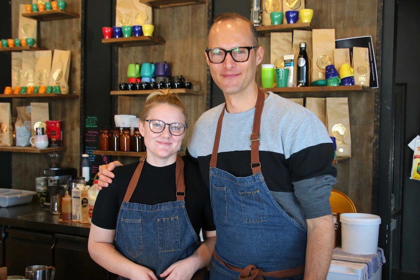Cafe owner and barista inside a Perth cafe