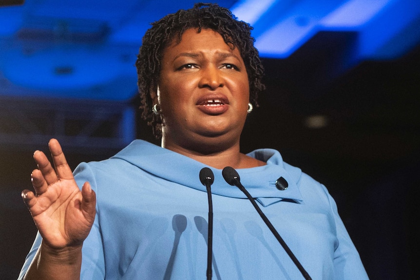Stacey Abrams on the podium.