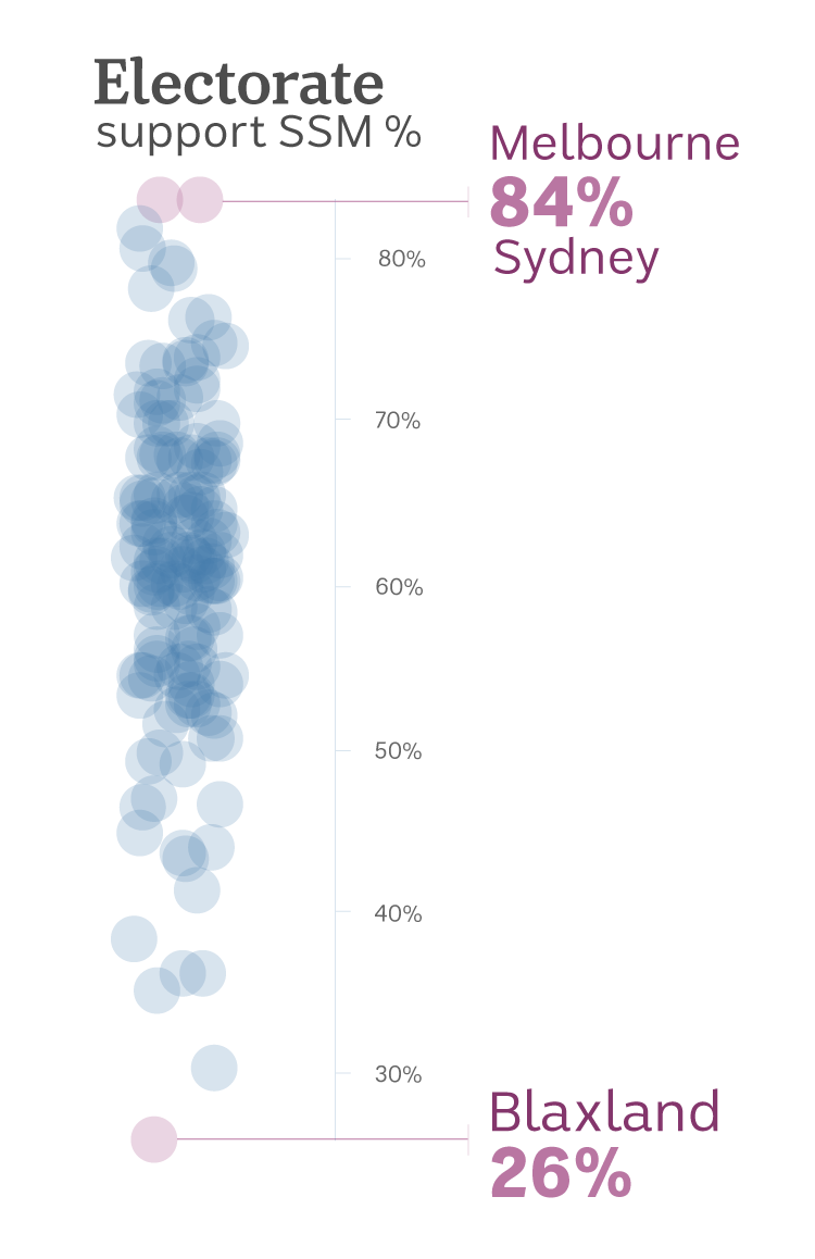 Graphic showing the support for same-sex marriage in all electorates.