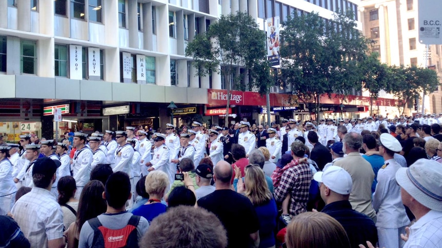 Servicemen and women march through the streets of Brisbane in the Anzac Day parade on Thursday April 25, 2013.