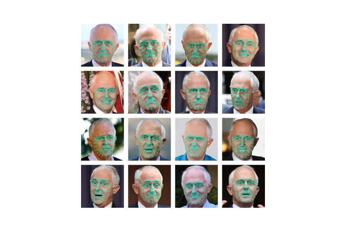 A series of pictures of Malcolm Turnbull, with a facial recognition mesh over the top.