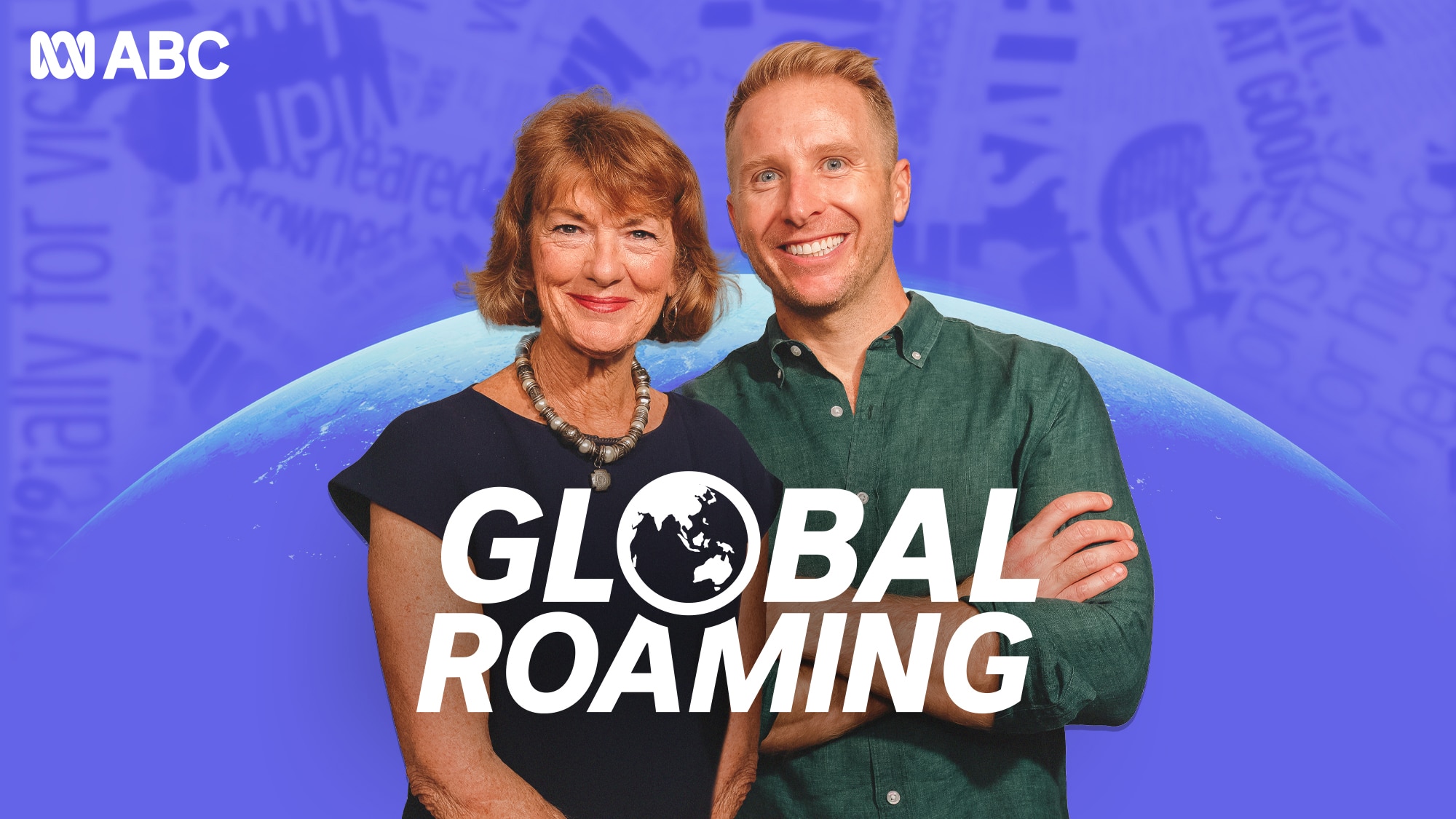 A woman and a man standing looking at the camera with the words Global Roaming at the forefront