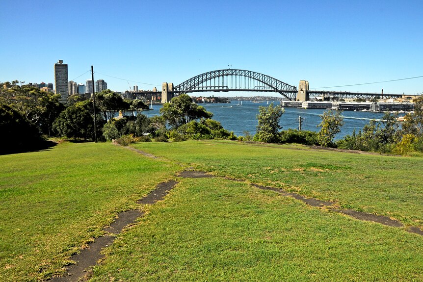 the view of the harbour bridge from an island