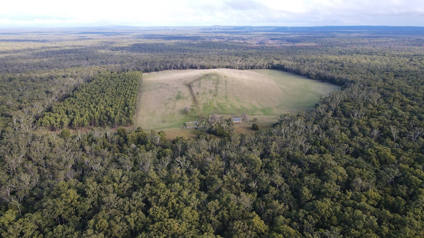 A small square farm surrounded by national park, which itself is surrounded by farmland denuded of trees