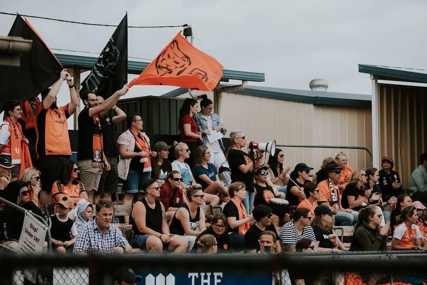Roar Corps members in the crowd at a W-League match.