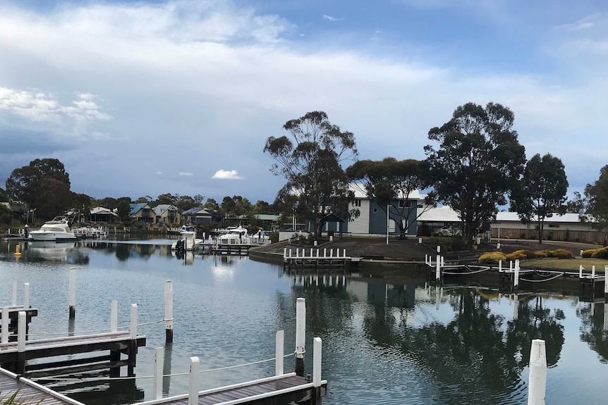 Private jetties on the canals at Paynesville on the Gippsland Lakes. 