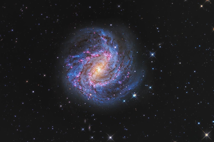 Una espiral de galaxia púrpura y azul.