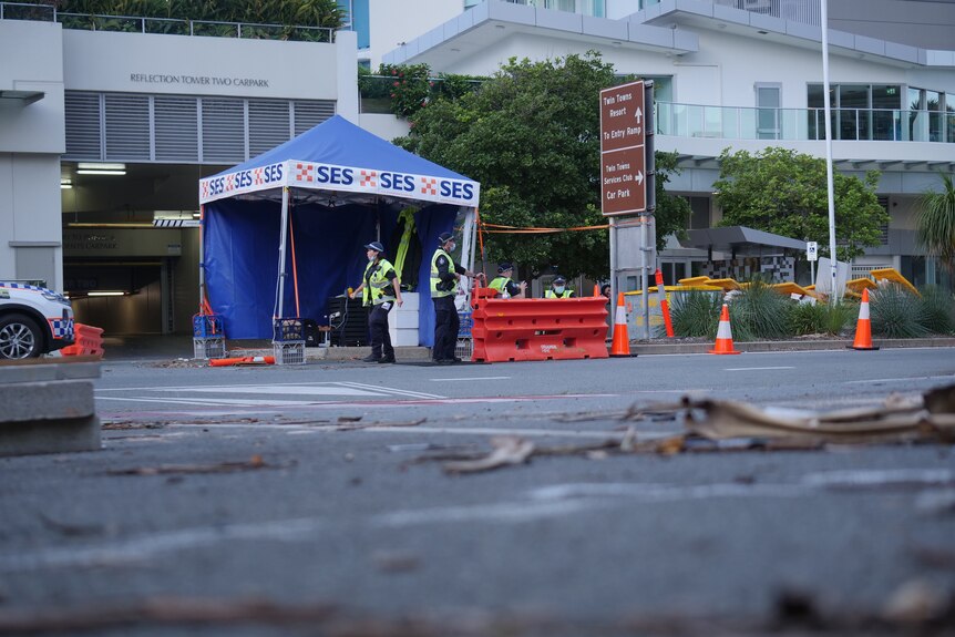 The checkpoint at Griffith Street was being removed yesterday evening.