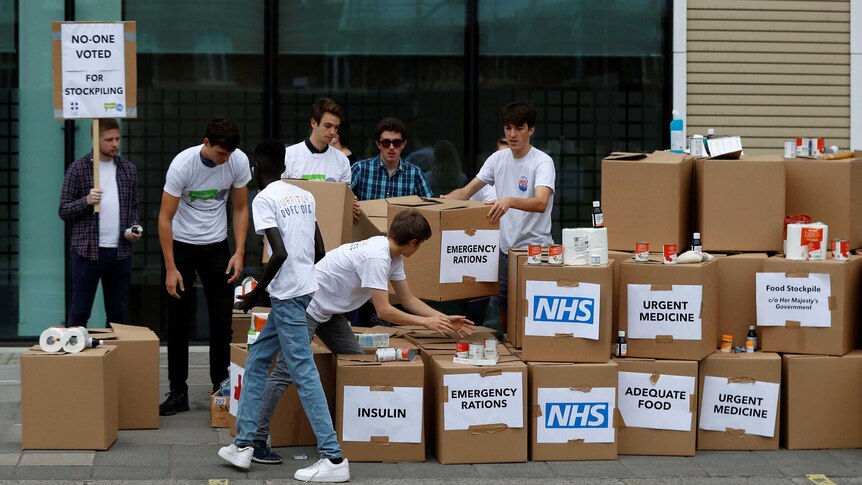 Protesters rally against UK medicine stockpiling
