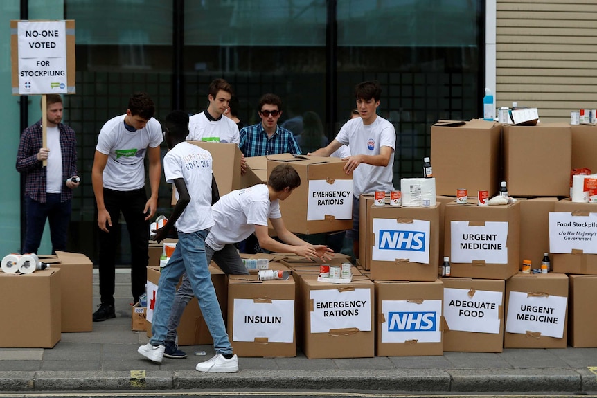 Protesters rally against UK medicine stockpiling