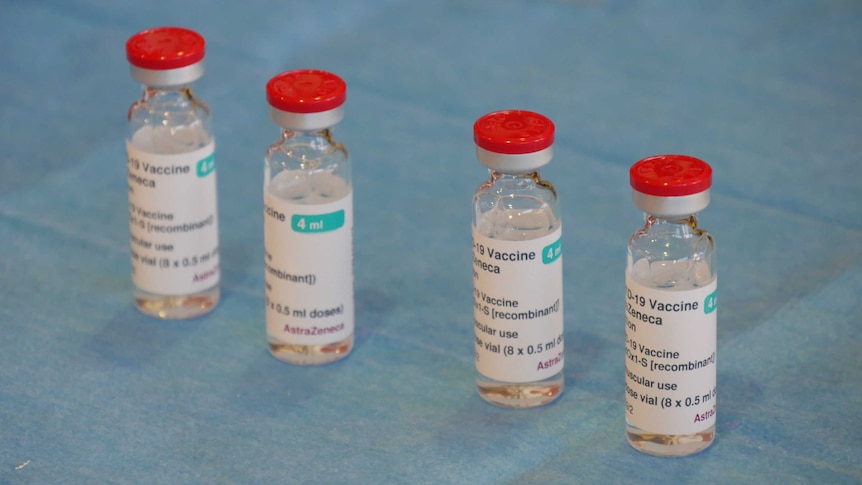 Four vials of the AstraZeneca COVID-19 vaccine.