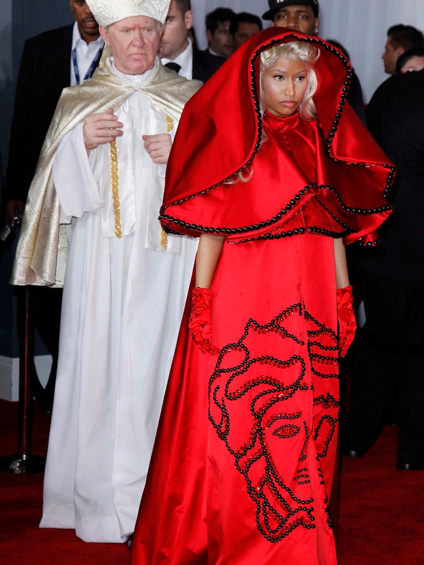 Hip hop artist Nicki Minaj arrives at the 54th annual Grammy Awards
