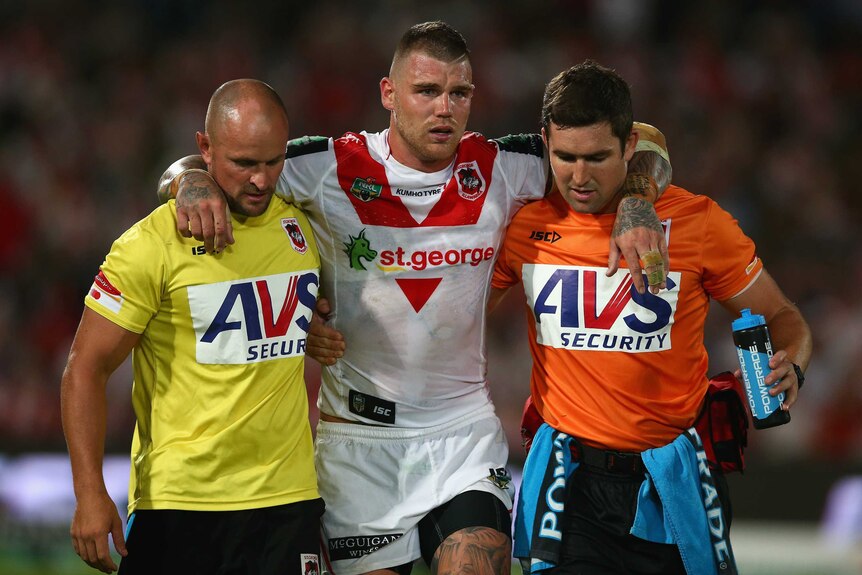 Josh Dugan helped off with ankle injury