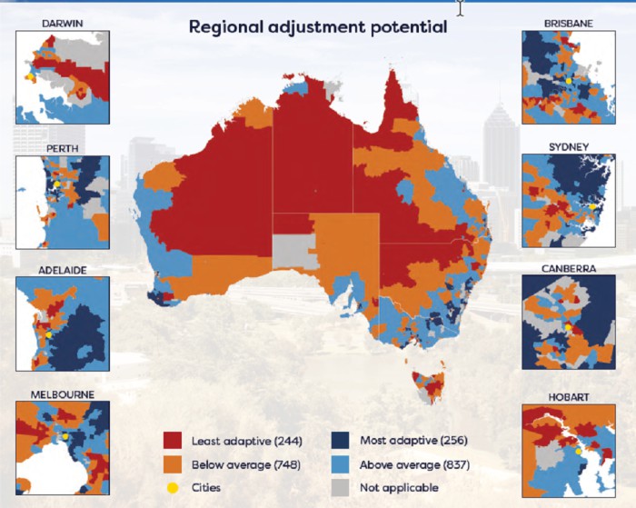 A graph from the Productivity Commission shows regional economies with potential to adjust to economic challenges.