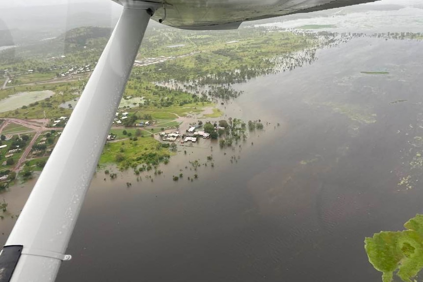 Flooding across Gunbalanya is seen from an airplane.