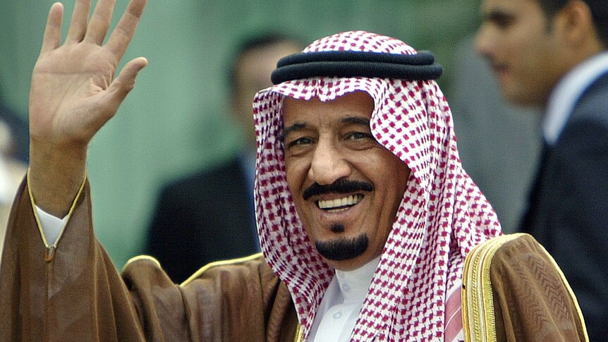Saudi Prince Salman Bin Abdulaziz Al-Saud smiles and waves.