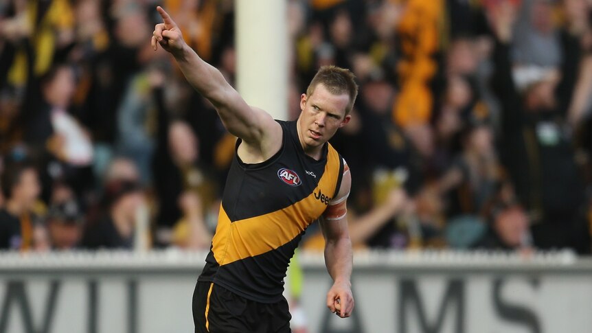 Richmond's Jack Riewoldt kicks another against Port Adelaide at the MCG.