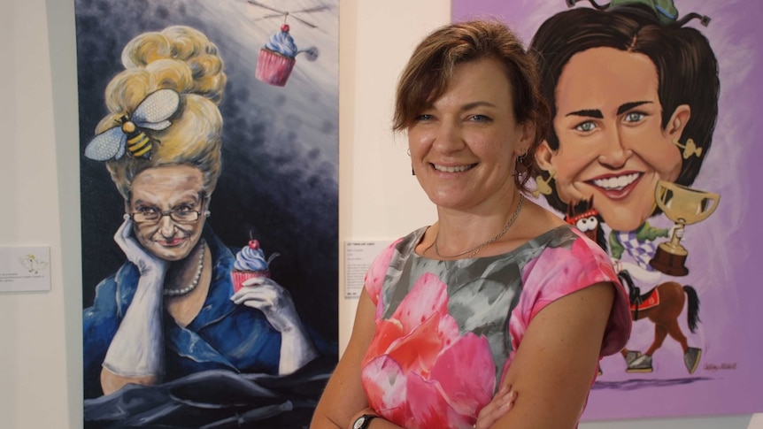 Artist Ingrid Jaugietis with her portrayal of former speaker Bronwyn Bishop as Marie Antoinette.