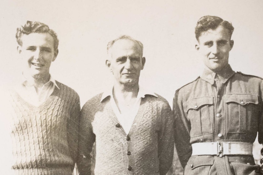Loris Bromham with sons Graham and Ken after Ken enlisted for WW2