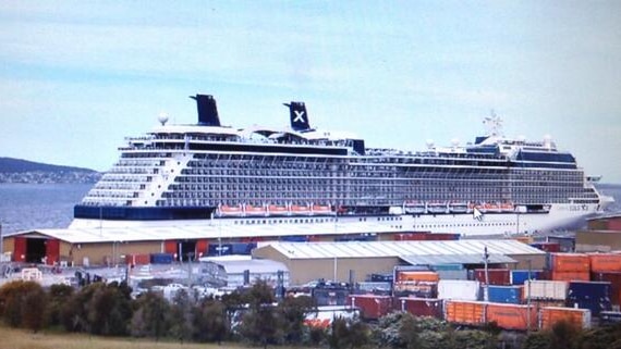 Cruise ship Celebrity Solstice at Macquarie Wharf No. 4, Hobart.